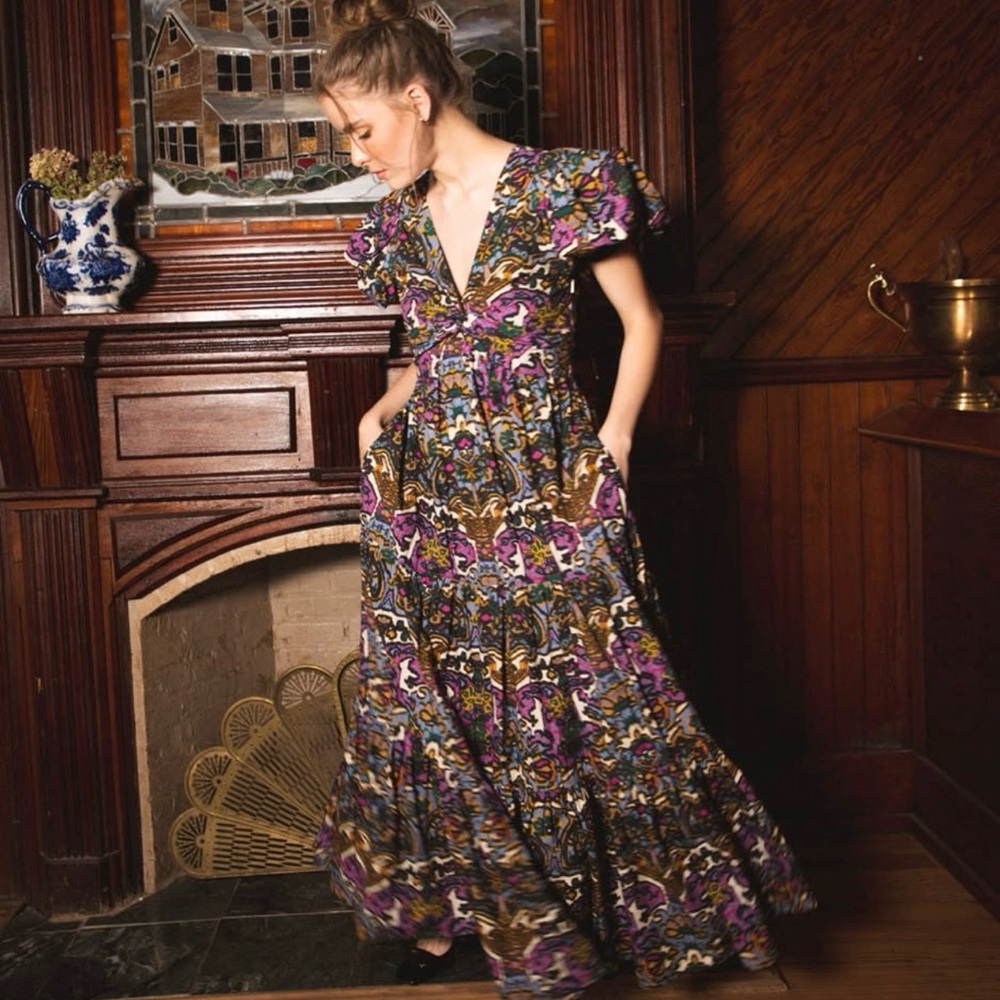 Cleobella Elvita Dress-Purple and Black Floral Maxi